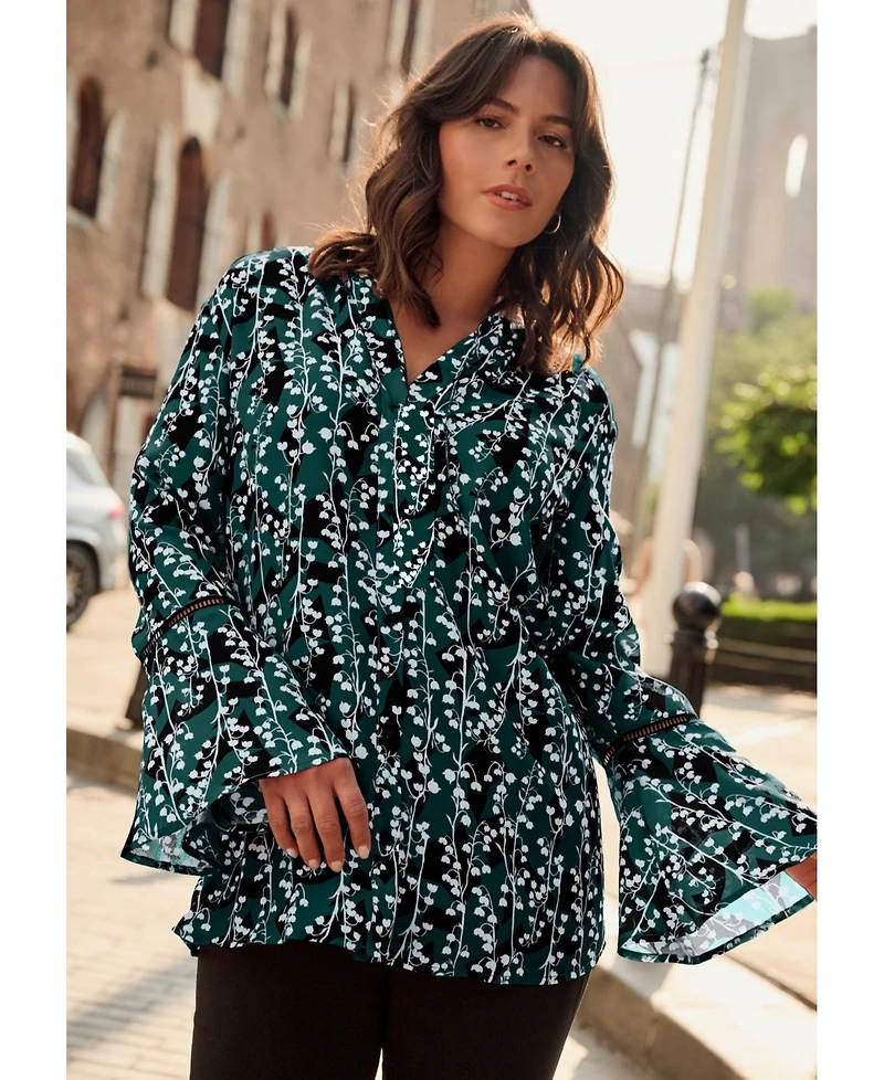 Avenue Women's Ruffle Sleeve Tulip Hem Blouse