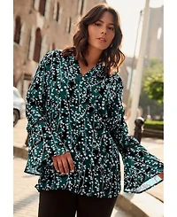 Avenue Women's Ruffle Sleeve Tulip Hem Blouse