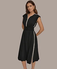 Donna Karan New York Women's Cap-Sleeve Piped Midi A-Line Dress