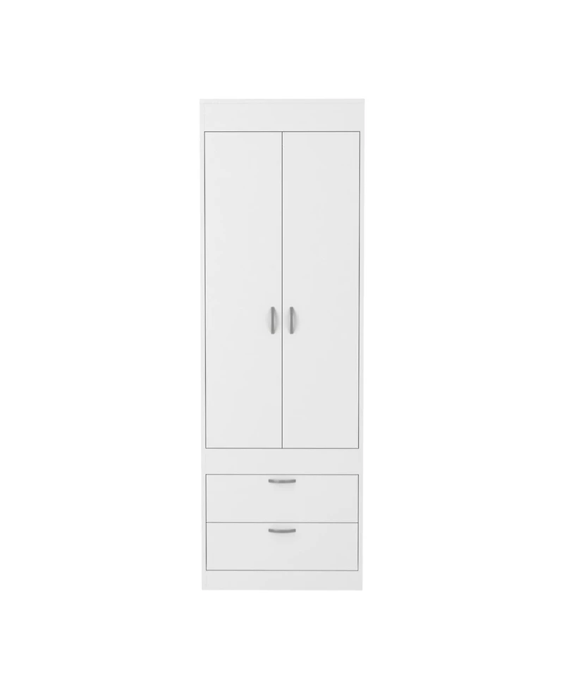 flynama Armoire 70 Inch High Double Door Cabinet with Two Drawers Metal Handles and Hanging Rod