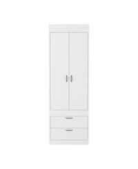 flynama Armoire 70 Inch High Double Door Cabinet with Two Drawers Metal Handles and Hanging Rod