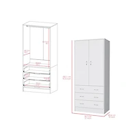 flynama Ramey Armoire Bedroom Storage Organizer with Hanging Rod Three Drawers and Stylish Handles