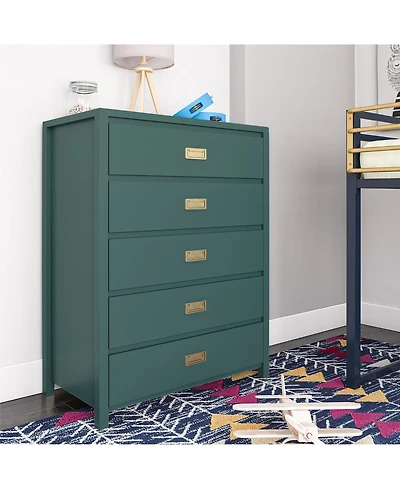 flynama Contemporary 5 Drawer Dresser Maple Finish Sturdy Construction for Bedroom Living Room Storage