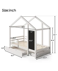 flynama House Bed with 335x16 Inch Blackboard Multiple Drawers and Two Assembly Options