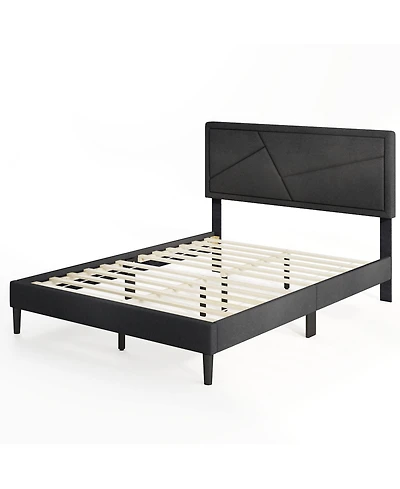 Sugift Upholstered Platform Bed Frame with High Headboard