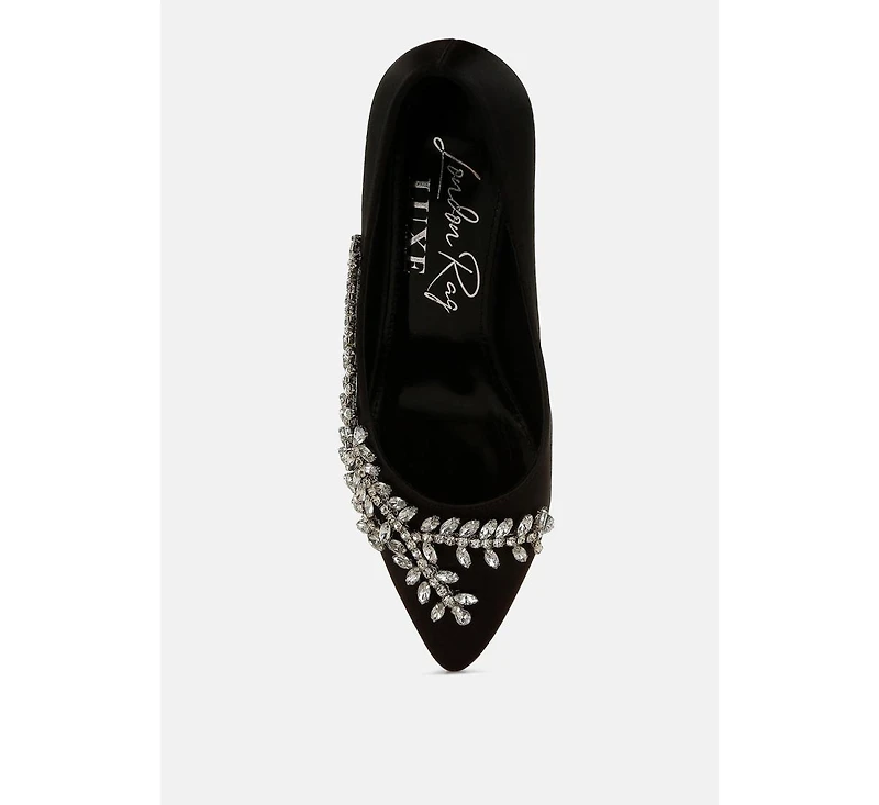 London Rag Womens Abatina Satin Diamante Embellished Pumps