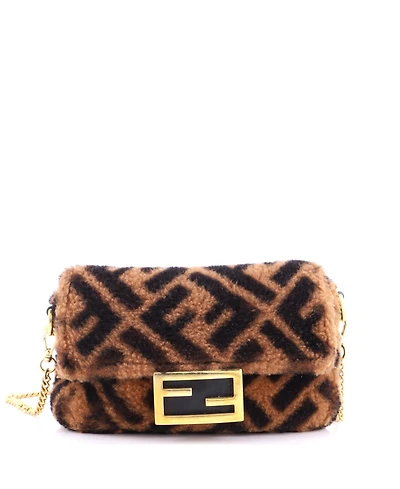 Pre-Owned Fendi Mini Baguette Nm Bag Zucca Shearling
