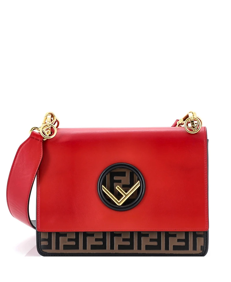 Pre-Owned Fendi Medium Kan I F Shoulder Bag Leather with Zucca Embossed Detail