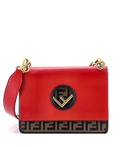 Pre-Owned Fendi Medium Kan I F Shoulder Bag Leather with Zucca Embossed Detail