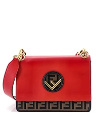 Pre-Owned Fendi Medium Kan I F Shoulder Bag Leather with Zucca Embossed Detail