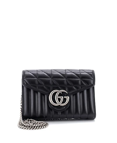 Pre-Owned Gucci Mini Gg Marmont Chain Wallet Mixed Matelasse Leather