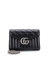 Pre-Owned Gucci Mini Gg Marmont Chain Wallet Mixed Matelasse Leather