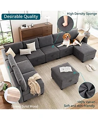 gaomon Modular Sectional Sleeper Sofa Bed with 3 Ottomans, Modular Sectionals with Storage Seats, 7 Seat Oversized Sofa Sleeper Couch