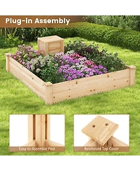 Gymax Raised Fir Wood Garden Bed 49" x 49" x 10" Open Base Garden Bed with Composting Bin