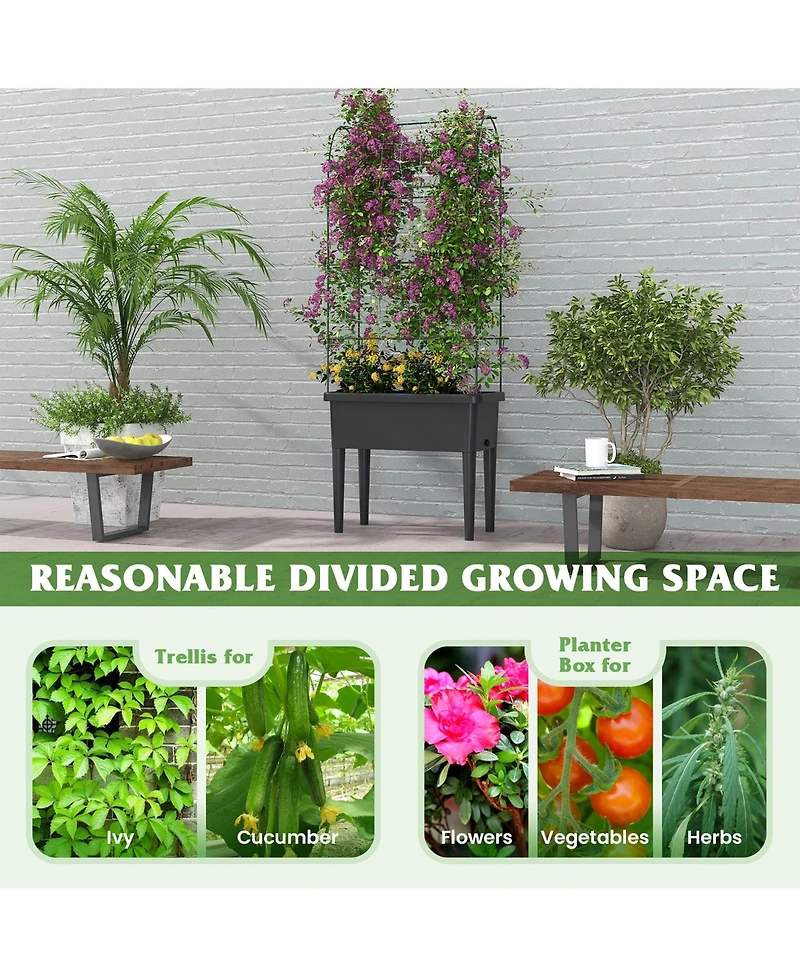 Gymax Raised Garden Bed w/ Trellis Water Level Observer Drainage Holes Climbing Net