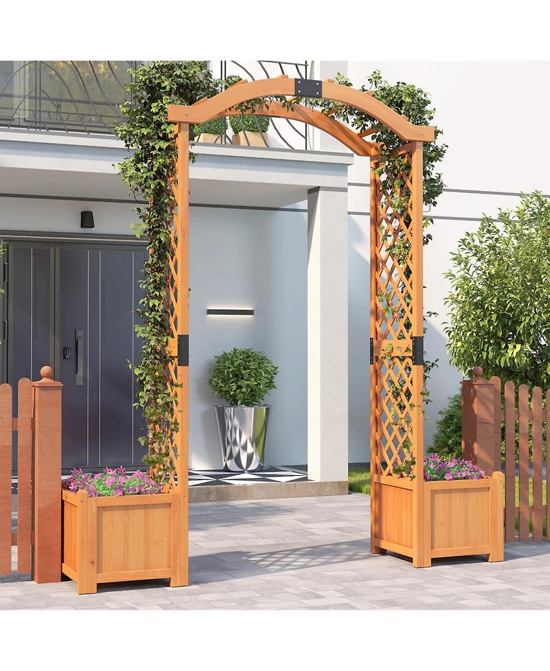 Gymax Wooden Garden Arbor w/ 2 Planter Boxes Drainage 6 Ft Solid Wood Arbour Trellis