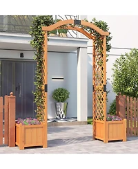 Gymax Wooden Garden Arbor w/ 2 Planter Boxes Drainage 6 Ft Solid Wood Arbour Trellis