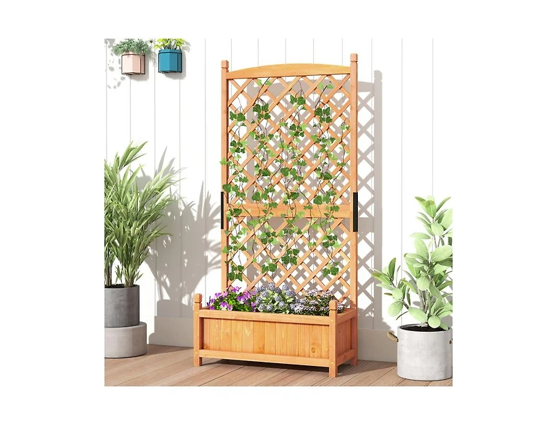 Raised Garden Bed with Diamond Lattice Trellis and Drainage Holes