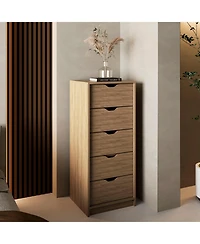 flynama 5 Drawer Rustic Natural Dresser Sturdy Cabinet for Living Room Home Furniture with Spacious Drawers Easy Assembly Durable