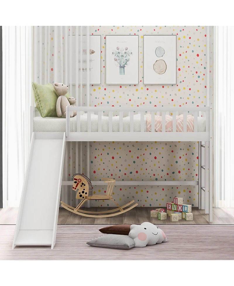 flynama Low Loft Bed With Ladder And Slide Pine Wood Mdf Construction