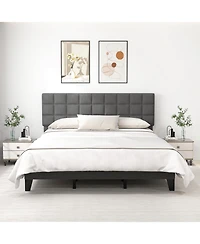 Sugift King Size Modern Linen Bed Frame with Adjustable Headboard