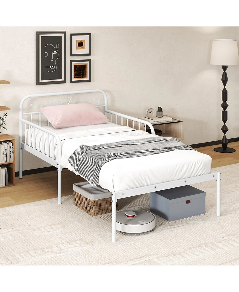 Sugift Extendable Metal Daybed with Guardrails and Armrests