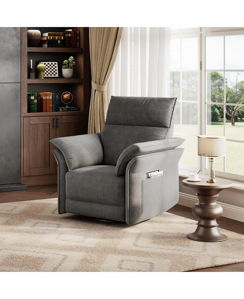 gaomon Swivel Rocking Recliner Chair, Power Recliner Glider, Double Handrail, Faux Leather, Living Room, Power