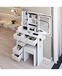 Flynama Small Size Drawer Desktop Vanity Table with Mirror and Storage for Compact Beauty Space