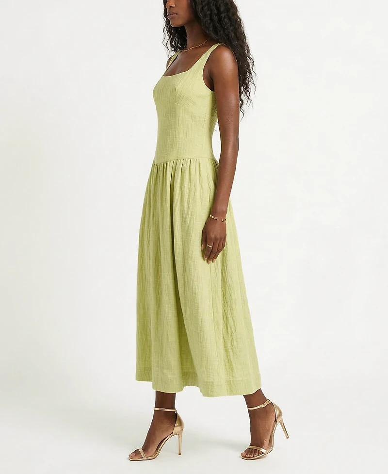 Taylor Women's Square Neck Pucker Stripe Drop Waist Dress