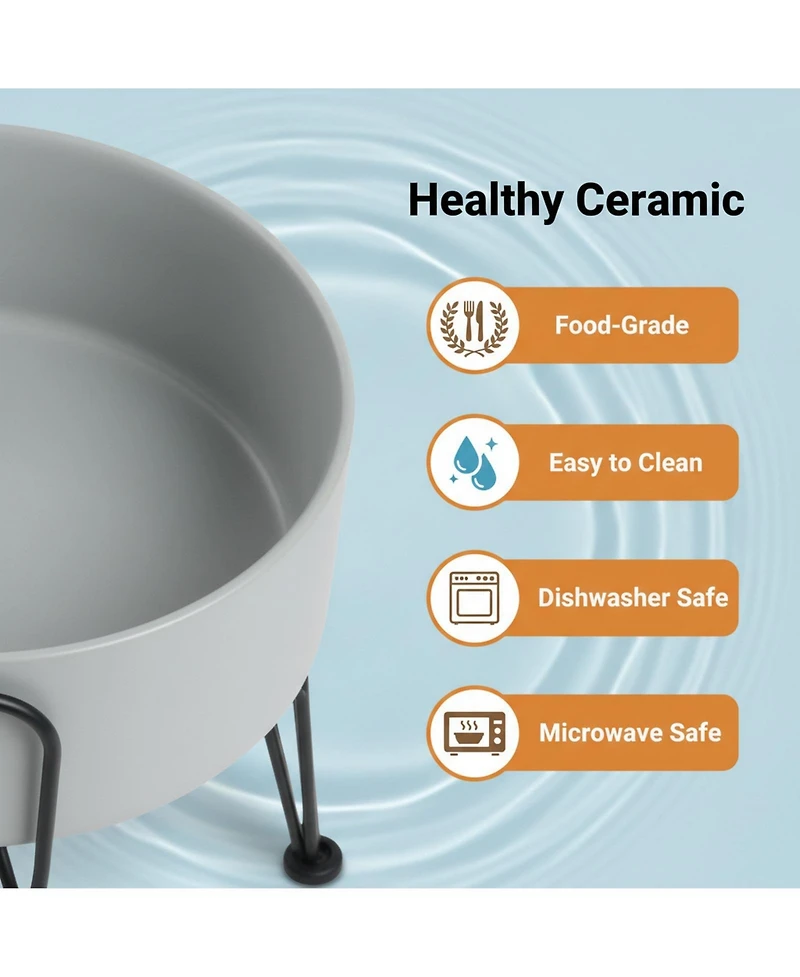 Aronkl Elevated Dog Ceramic Bowl Set 2 Pack with Anti-slip Non-tip Metal Stand for Dogs Food Water Feeding