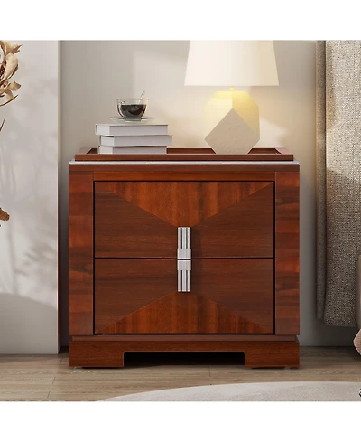 Flynama Elegant Modern Wooden Nightstand with 2 Drawers Finish Bedside Table for Bedroom Living Room