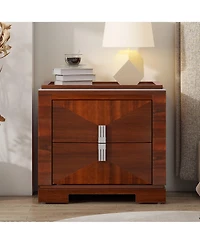Flynama Elegant Modern Wooden Nightstand with 2 Drawers Finish Bedside Table for Bedroom Living Room