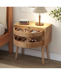 Flynama Elegant Modern Wooden Nightstand with Storage Space Natural Finish Bedside Table for Bedroom Living Room