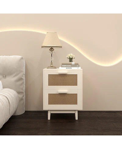 Flynama Modern Neutral Nightstand with Storage Space and Led Light Glass Top Jewelry Storage Bedside Table