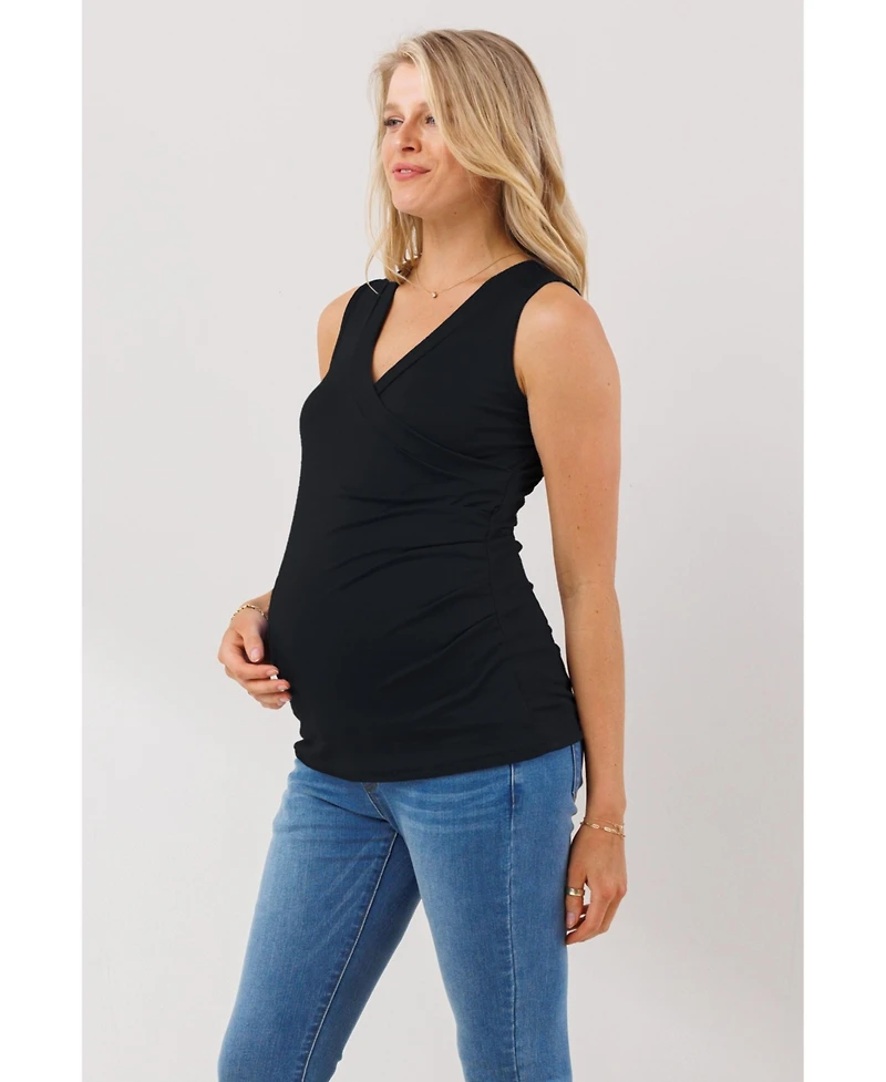 Hello Miz Maternity Sleeveless Ruched V-Neck Wrap Nursing Tank Top