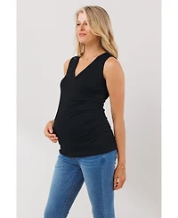 Hello Miz Maternity Sleeveless Ruched V-Neck Wrap Nursing Tank Top