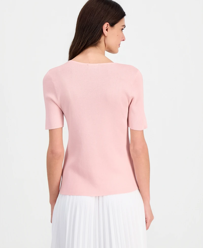 Tahari Asl Women's Fine-Rib Crewneck Sweater T-Shirt, Regular & Petite