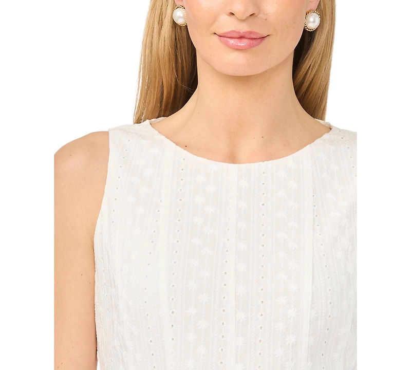 CeCe Women's Sleeveless Boat Neck Embroidered Lace Dress