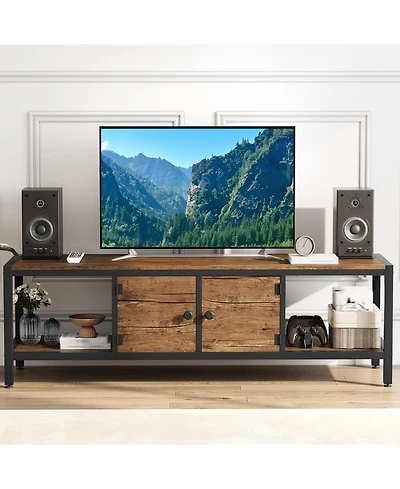 gaomon 58" Tv Stand for up to 65", Entertainment Table with Adjustable Legs, Open Shelves & Doors, Entryway