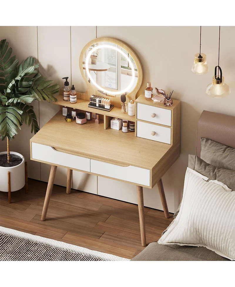 Flynama Versatile Natural Nightstand with Storage Space Modern Bedroom Furniture Bedside End Table