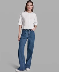 Bcbg Women's Short-Sleeve Crewneck Crinkle Top