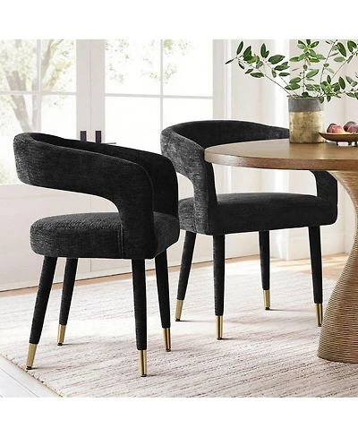 Maison Boucle Chenille Upholstered Dining Armchairs Set of 2 with Curved Back