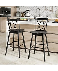 Gymax Windsor Bar Stool Set of 2 29'' Swivel Rubber Wood Dining Chairs Spacious Seat