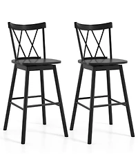 Gymax Windsor Bar Stool Set of 2 29'' Swivel Rubber Wood Dining Chairs Spacious Seat
