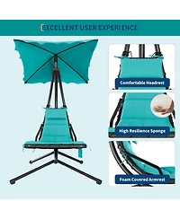 gaomon PeakPursuit Hanging Chaise Lounge Swing Chair with Umbrella Canopy, Patio Lounge Chairs with Stand