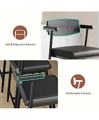 gaomon 26" Counter Height Bar Stools Set of 2 with Arms, Upholstered Modern Metal Bar Chairs, Back & Footrest for Kitchen Island