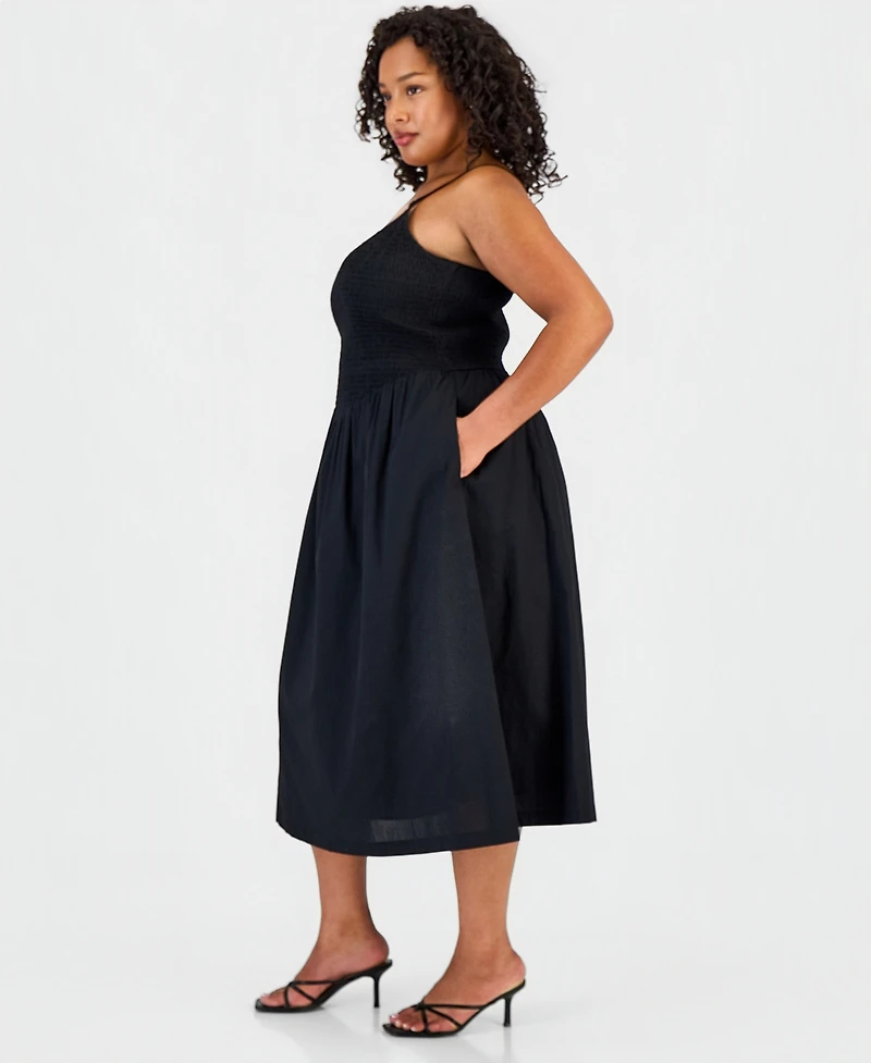 And Now This Trendy Plus Smocked Cotton Midi Dress, Macy's Exclusive