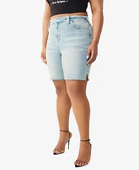 True Religion Plus Miya Mid-Rise Big T Bermuda Shorts