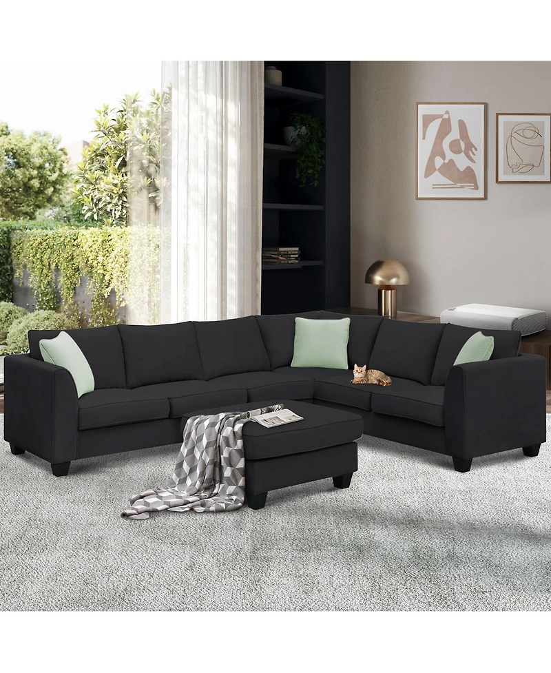 Clihome 11287" Sectional Sofa Couches Living Room Sets, 7 Seats Modular Sectional Sofa with Ottoman