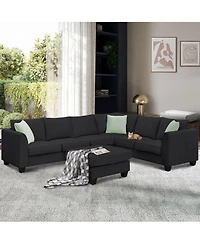 Clihome 11287" Sectional Sofa Couches Living Room Sets, 7 Seats Modular Sectional Sofa with Ottoman